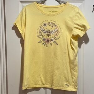 Life Is Good Yellow Tee with Bee and Floral Design